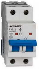 Instalační jistič AMPARO 10kA, B 20A, 2P SCHRACK AM018220--