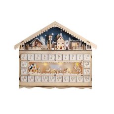 LED adventní kalnedář - horská chata, 10x LED, 50x40cm, 2x AA SOLIGHT 1V258