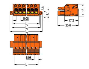 Pružinová svorka CAGE CLAMP oranžová 2,5mm2 3pól. oranžová WAGO 2231-303/107-000