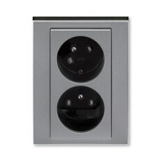 ABB LEVIT M Dvojzásuvka s clonkami (5513H-C02357 69)ocelová/kouřová černá BLISTR