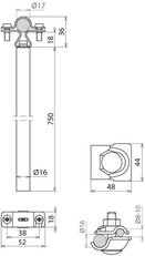 Distanční držák ? 16mm L 750mm Al s