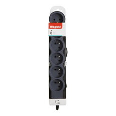 PRODLUŽOVACÍ PŘÍVOD ZÁSUVKA 6X2P+T, KABEL 1,5 M, ČERNÁ/TMAVĚ ŠEDÁ LEGRAND 049487