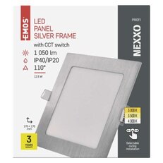 LED vestavné svítidlo NEXXO, čtvercové, stříbrné, 12,5W, se změnou CCT