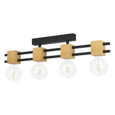 Stropní svítidlo LEVANTARA 4xE27 černá/dřevo 160W IP20 EGLO 390189