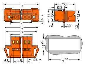 Konektor s pájecími piny CAGE CLAMP 2,5mm2 oranžová 2pól. WAGO 231-632/129-000