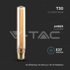 LED Bulb 2W Filament E27 T30 Amber Glass 1800K VT-2162, V-TAC SKU217473
