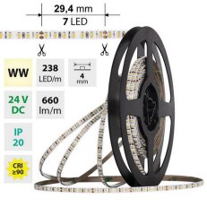 LED pásek SMD2216 WW, 238LED/m, 7,2W/m, DC 24V, 660lm/m, CRI90, IP20, 4mm, 10m