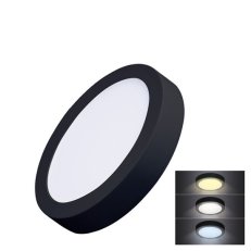 LED mini panel CCT přisazený 12W 900lm přepínání 3000K 4000K 6000K kulatý černý