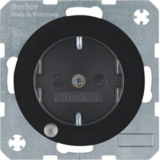 Zásuvka SCHUKO se signalizační LED, R.1/R.3, černá lesk HAGER WLS1463BG