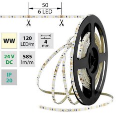LED pásek SMD2216 WW, 120LED/m, 7,2W/m, DC 24V, 585lm/m, CRI90, IP20, 4mm, 5m