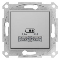 Sedna 2xUSB nabíjecí konektor 2.1A, Aluminium SCHNEIDER SDN2710260