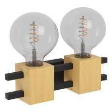 Nástěnné svítidlo LEVANTARA 2xE27 černá/dřevo 80W IP20 EGLO 390192