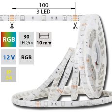 LED pásek SMD5050 RGB, 30LED/m, 7,2W/m, DC12V, 248lm/m, IP54, 10mm, 5m