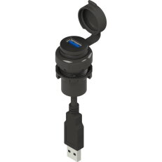 Zásuvka USB 3.0 Kabel 3 m, Černý kroužek, Otvor d22 mm, IP67 PIZZATO E21USB1AN3