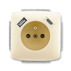 Zásuvka s kolíkem, s clonkami, USB-A/C slonová kost ABB 5569A-A32357 C