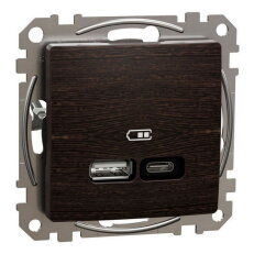 Dvojitá nabíječka USB A+C, 2,4 A, 21 W, Wenge, Sedna Design/Elements SDD181405U