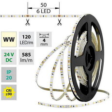 LED pásek SMD2216 WW, 120LED/m, 7,2W/m, DC 24V, 585lm/m, CRI90, IP20, 4mm, 5m