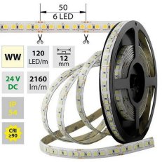 LED pásek SMD5050 WW, 120LED/m, 28,8W/m, 2160lm/m, IP54, DC 24V, 12mm, 5m