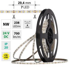 LED pásek SMD2216 NW, 238LED/m, 7,2W/m, DC 24V, 700lm/m, CRI90, IP20, 4mm, 10m