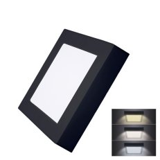 LED mini panel CCT přisazený 12W 900lm přepínání 3000K 4000K 6000K čtverc černý