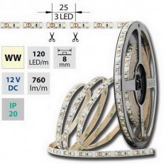 LED pásek SMD3528 teple bílý,120LED/m,IP20,DC 12V,8mm 9,6W MCLED ML-121.231.60.0