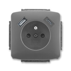 Zásuvka s kolíkem, s clonkami, USB-A/C kouřová šedá ABB 5569A-A32357 S2