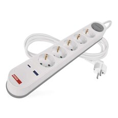Prodlužovací kabel 3m, 5 zásuvek, vypínač, bílá, 1×USB-A/C, 1,5mm2, EMOS P1523FC