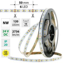 LED pásek SMD2835 NW, 120LED/m, 28,8W/m, DC 24V, 2736lm/m, CRI90, IP20, 10mm, 5m
