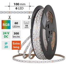 LED pásek SMD5050 RGB, 60LED/m, 8W/m, DC 24V, 300lm/m, IP20, 10mm, 50m