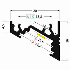 AL profil FKU60 BC/UX pro LED, bez plexi, 2m, elox FK TECHNICS 4731628