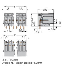 Konektor s pájecími piny THT, pájecí kontakt 1,0x1,0 mm, úhlové, šedá 2pól.