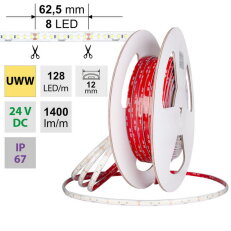 LED pásek SMD2835 UWW 128LED/m 11,5W/m DC 24V 1400lm/m CRI90 IP67 12mm 50m