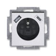 Zásuvka s kolíkem s clonkami, USB-A/C titanová/kouřová černá ABB 5569H-A32357 70