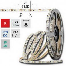 LED pásek SMD3528 červený, 120LED/m, IP20, DC 12V, 8mm, 50m