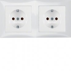 Kombinace dvou zásuvek SCHUKO s rámečkem, vodorovná, S.1/B.x, bílá lesk 47208989