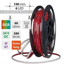 LED pásek SMD5050 RGB, 60LED/m, 8W/m, DC 24V, 280lm/m, IP67, 12mm, 50m