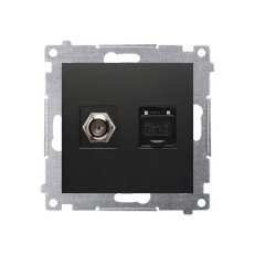 Anténní zásuvka typ F + počítačová zásuvka RJ45 kat.6, černá matná