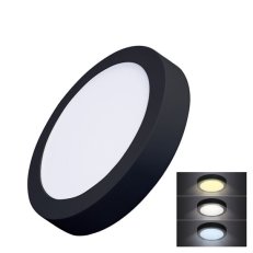 LED mini panel CCT přisazený 18W 1530lm přepínání 3000K 4000K 6000K kulatý černý