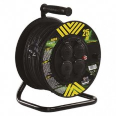 Venkovní prodlužovací kabel na bubnu 25 m/4 zás./černý/guma-neopren/230V/2,5 mm2