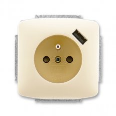 Zásuvka s kolíkem s clonkami  s USB nabíjením 5569A-A02357 C slonová Tango ABB