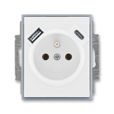 Zásuvka s kolíkem, s clonkami, USB-A/C bílá/ledová šedá ABB 5569E-A32357 04