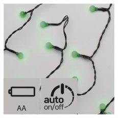 LED vánoční řetěz - kuličky, 2xAA, 1,5m, zelená, časovač