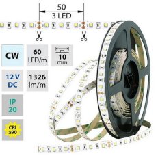 LED pásek SMD2835 CW, 60LED/m, 14,4W/m, 1326lm/m, IP20, DC 12V, 10mm, 50m