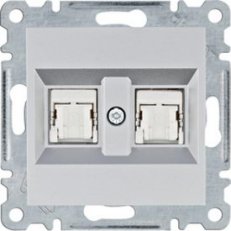 Zásuvka datová 2x RJ cat.6 FTP, stříbrná mat HAGER WL2182