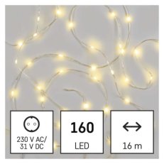 LED vánoční nano řetěz, 16 m, venkovní i vnitřní, teplá bílá, časovač