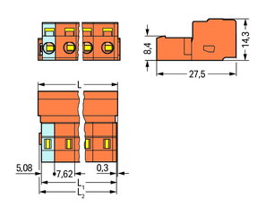Konektor s pájecími piny CAGE CLAMP 2,5mm2 oranžová 2pól. WAGO 731-632/000-044
