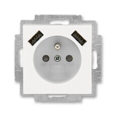 ABB Levit M Zásuvka s kolíkem s nabíjením 2x USB perleťová/ledová bílá