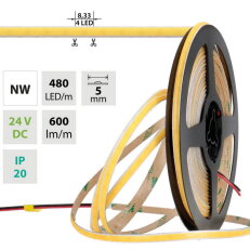 LED pásek COB NW 480LED/m 6W/m DC 24V 600lm/m CRI90 IP20 modul 8,33mm 5mm 50m