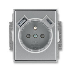 Zásuvka s kolíkem, s clonkami, USB-A/C ocelová ABB 5569E-A32357 36