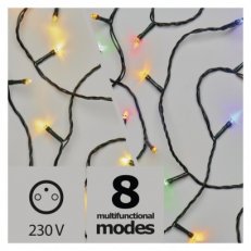 LED vánoční řetěz, 10m, teplá bílá/multicolor, programy